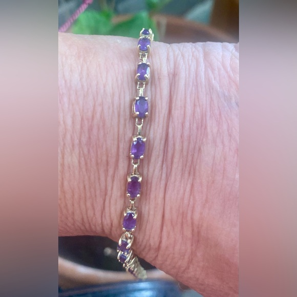 10k yellow gold VINTAGE AMETHYST Tennis Bracelet size 7 3/4” - Picture 5 of 10